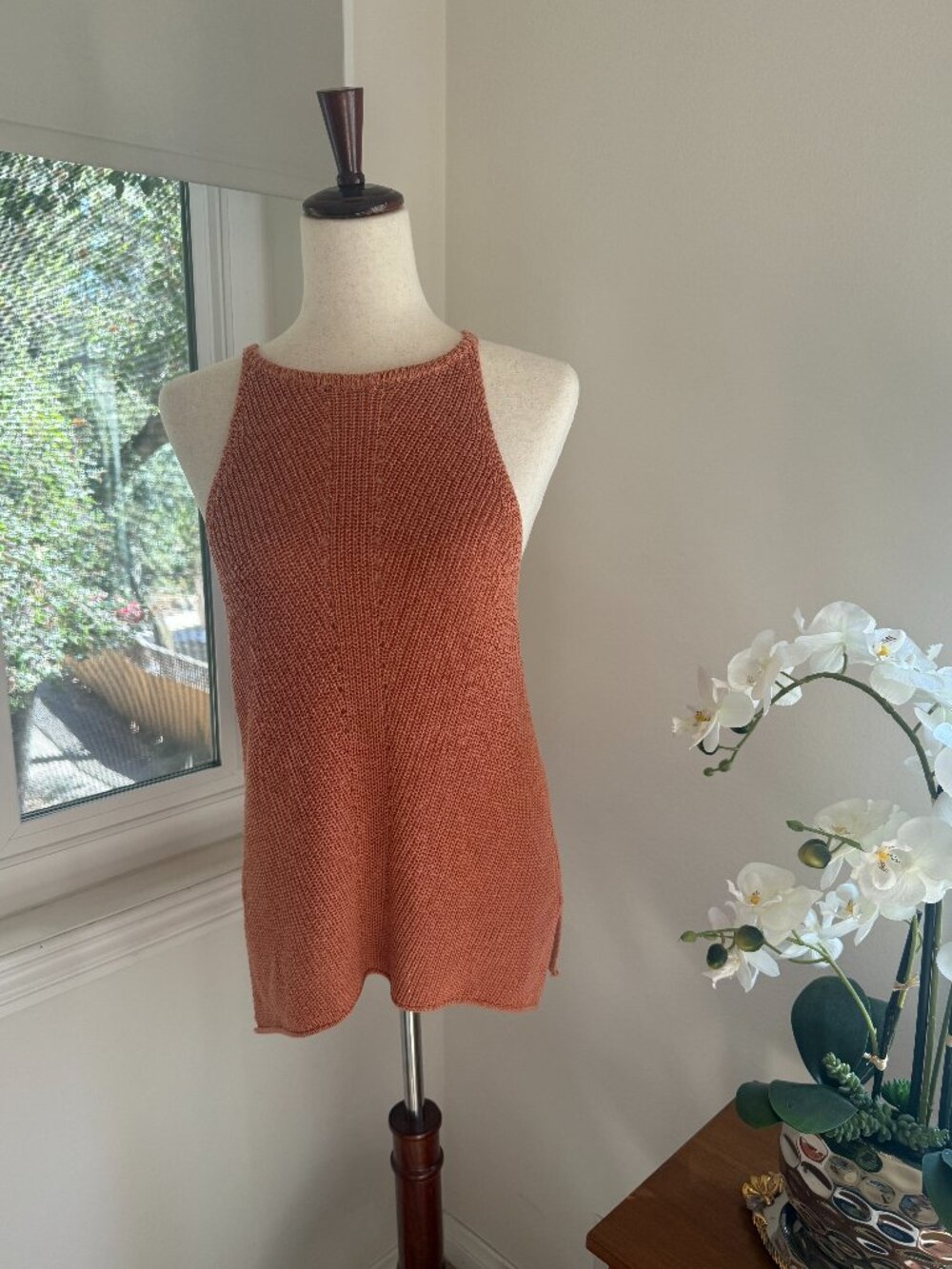 Salmon Knitted Halter Tank Top - S